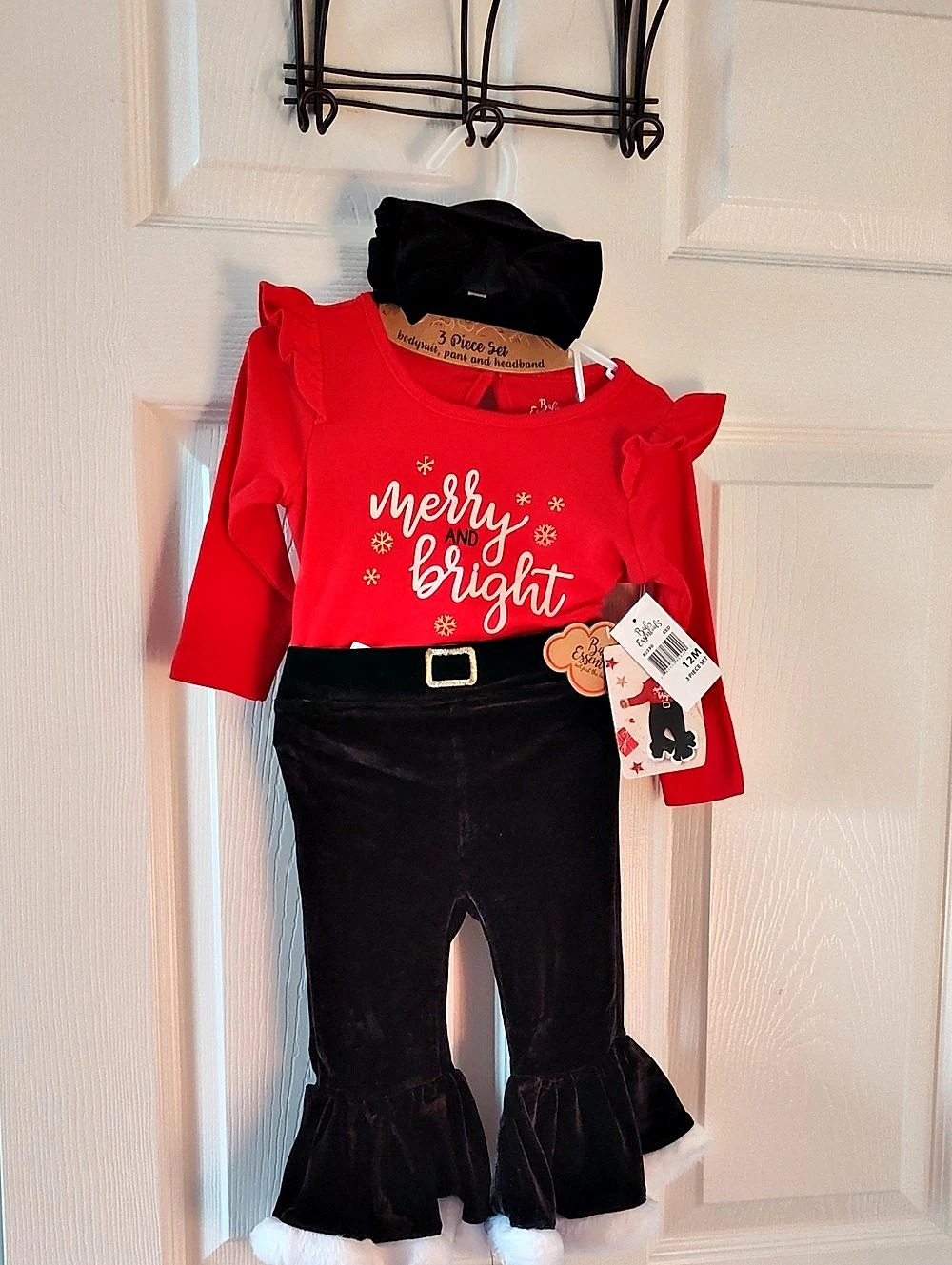 Baby Essentials Merry and Bright 3-Piece Bodysuit, Pant and Headband Set Baby
